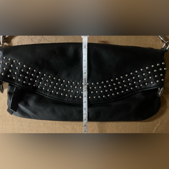 Genuine Leather Crossbody Purse/Clutch with Studs (3 Zippers, Black) - Picture 6 of 7